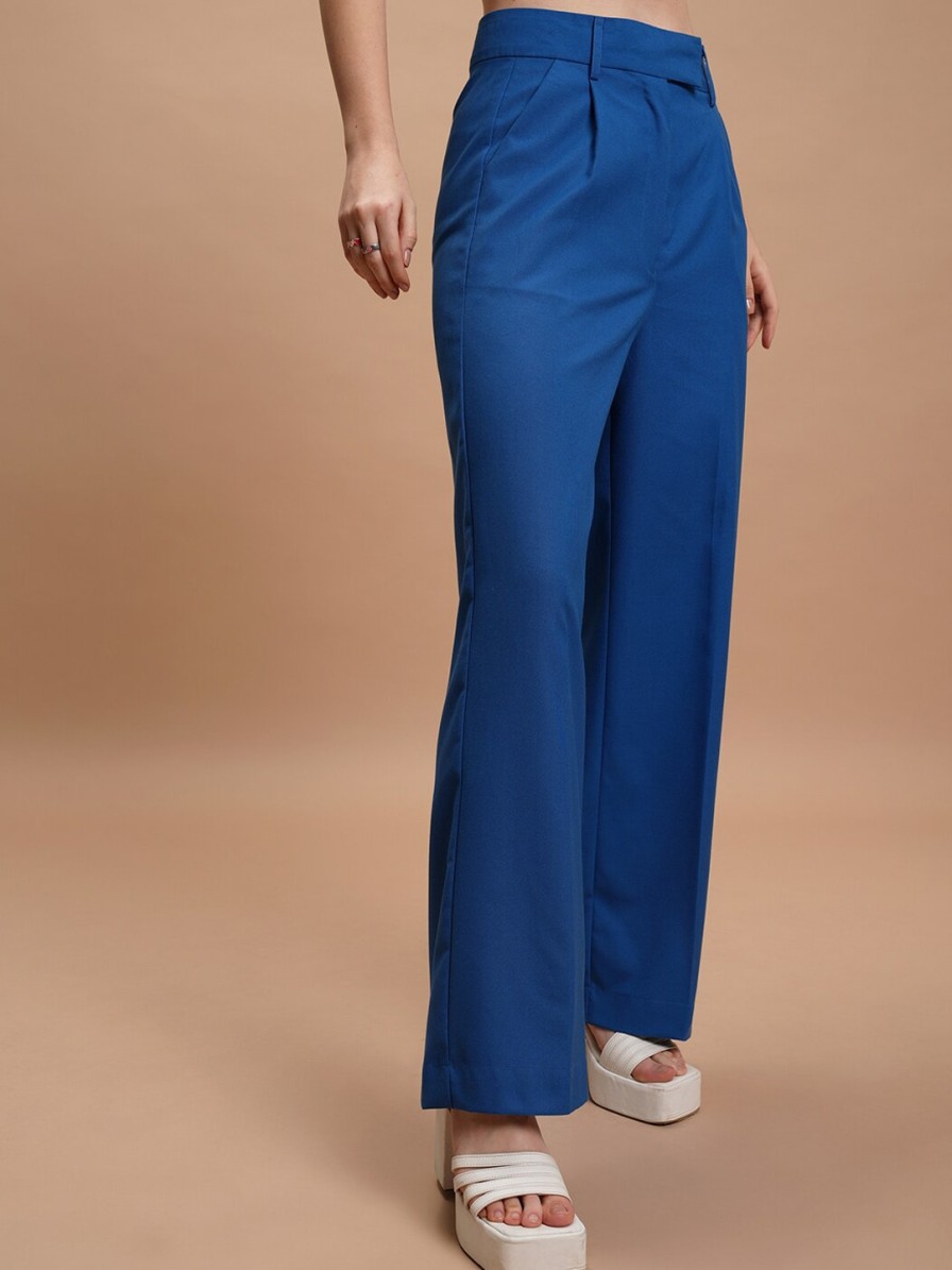 Women Tokyo Talkies Trousers & Capris | Buy Tokyo Talkies Women Blue Mid Rise Flared Trousers - Apparel For Women