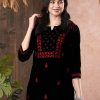 Women ADA Kurtis, Tunics & Tops | Buy Ada Women Black & Red Chikankari Hand Embroidered Pure Cotton Straight Sustainable Handloom Kurti - Apparel For Women