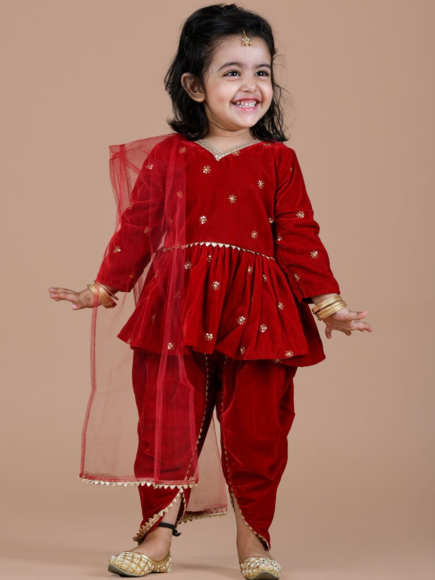 Kids BAESD Kurta Sets | Buy Baesd Girls Embellished Kurta With Dhoti Pant & Dupatta - Apparel For Girls