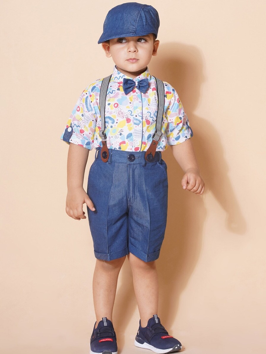 Kids Aj DEZInES Clothing Sets | Buy Aj Dezines Boys Printed Pure Cotton Shirt With Shorts & Suspender - Apparel For Boys