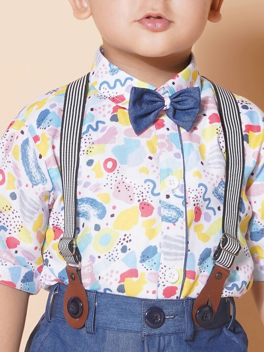 Kids Aj DEZInES Clothing Sets | Buy Aj Dezines Boys Printed Pure Cotton Shirt With Shorts & Suspender - Apparel For Boys