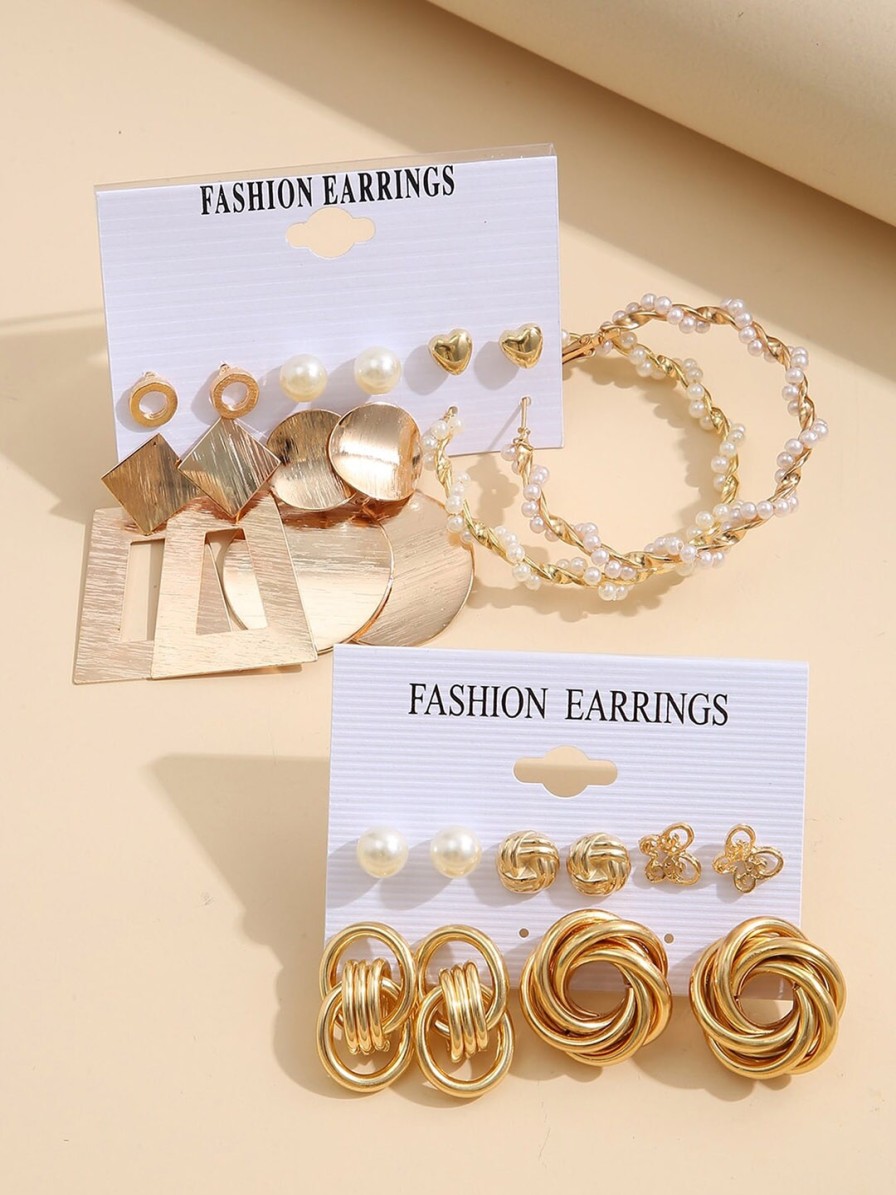 Women Shining Diva Fashion Fashion Jewellery | Buy Shining Diva Fashion Set Of 11 Gold Plated Contemporary Stud & Hoop Earrings - Accessories For Women