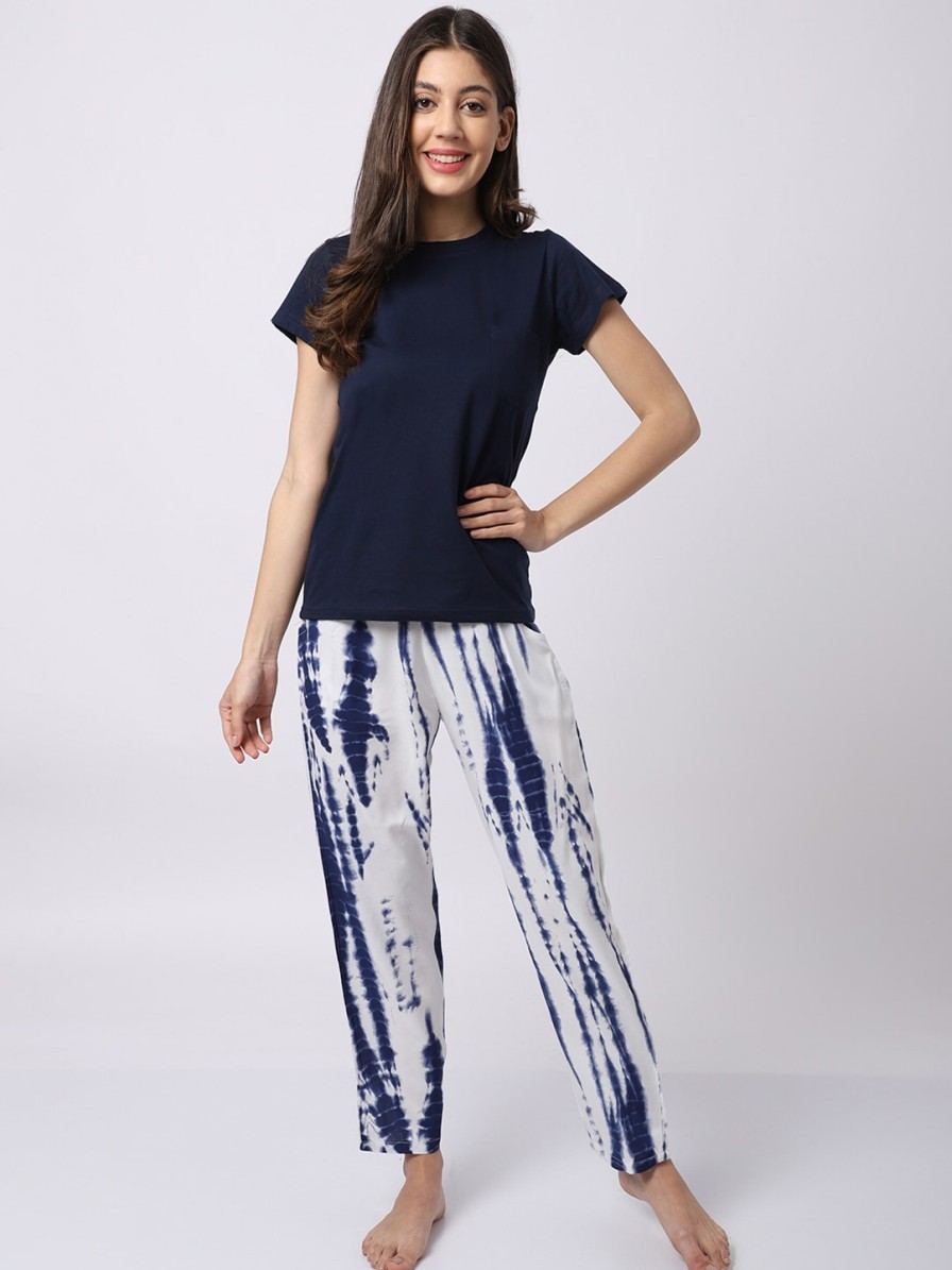 Women Boston Club Sleepwear & Loungewear | Buy Boston Club Women Navy Blue & White Tie And Dye Cotton Night Suit - Apparel For Women