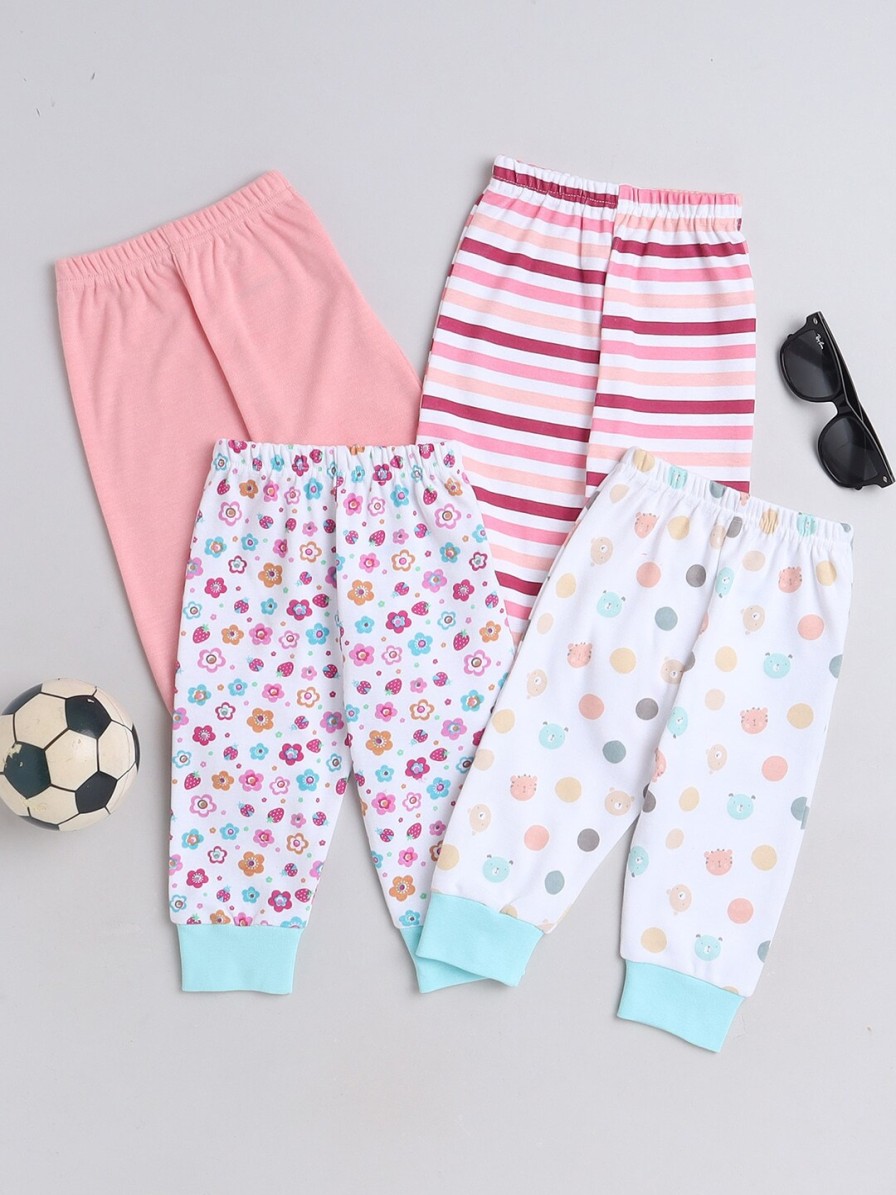 Kids BUMZEE Nightwear & Loungewear | Buy Bumzee Infants Girls Pack Of 4 Mid Rise Pure Cotton Joggers - Apparel For Girls