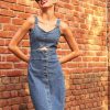 Women SASSAFRAS Dresses | Buy Sassafras Blue Cut Out Denim Pinafore Dress - Apparel For Women