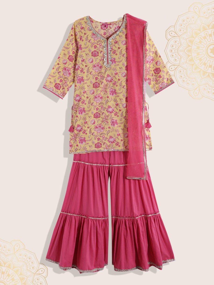 Kids Biba Kurta Sets | Buy Biba Girls Red Floral Printed Kurta With Sharara & With Dupatta - Apparel For Girls