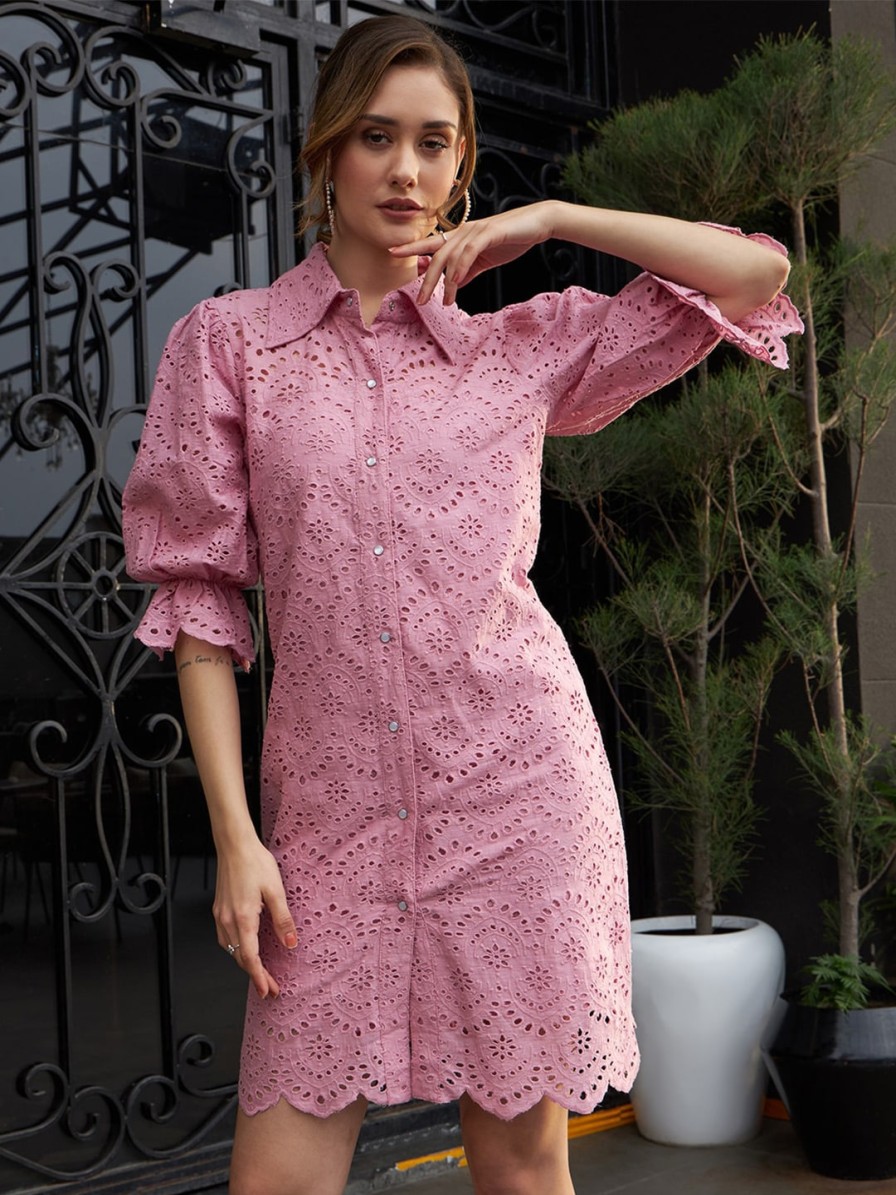 Women Athena Dresses | Buy Athena Self Design Schiffli Cotton Shirt Dress - Apparel For Women