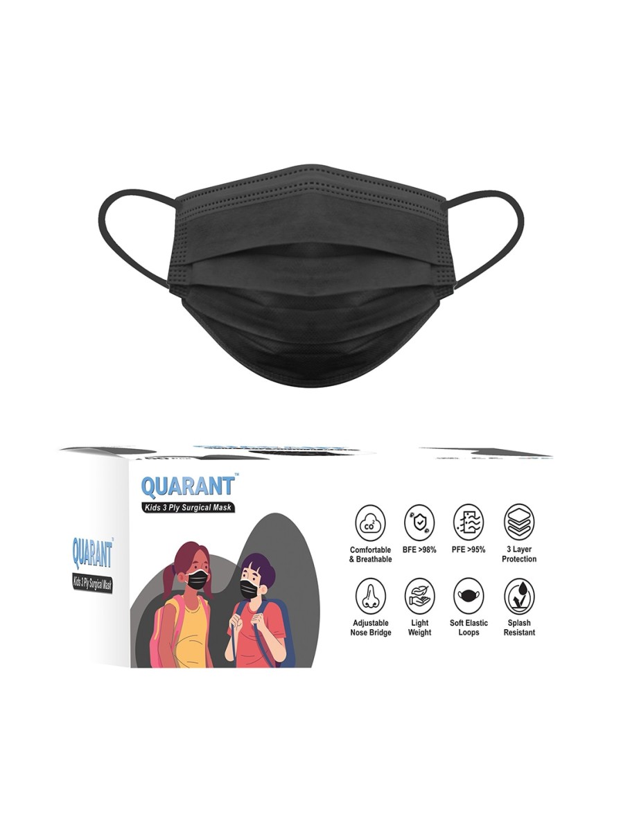 Kids QUARANT Masks & Protective Gears | Buy Quarant Pack Of 50 Black Solid 3 Ply Outdoor Surgical Face Masks - Accessories For Unisex Kids