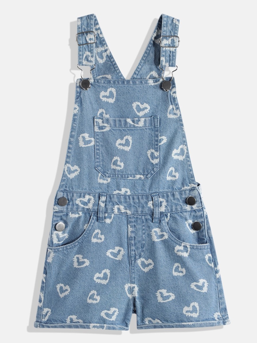 Kids HERE&NOW Dungarees & Jumpsuits | Buy Here&Now Girls Conversational Printed Short Dungarees - Apparel For Girls