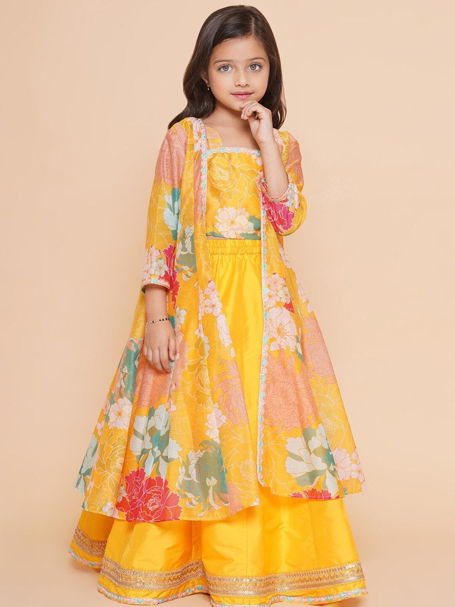 Kids Bitiya by Bhama Lehenga Choli | Buy Bitiya By Bhama Girls Floral Printed Ready To Wear Lehenga & Blouse With Shrug - Apparel For Girls