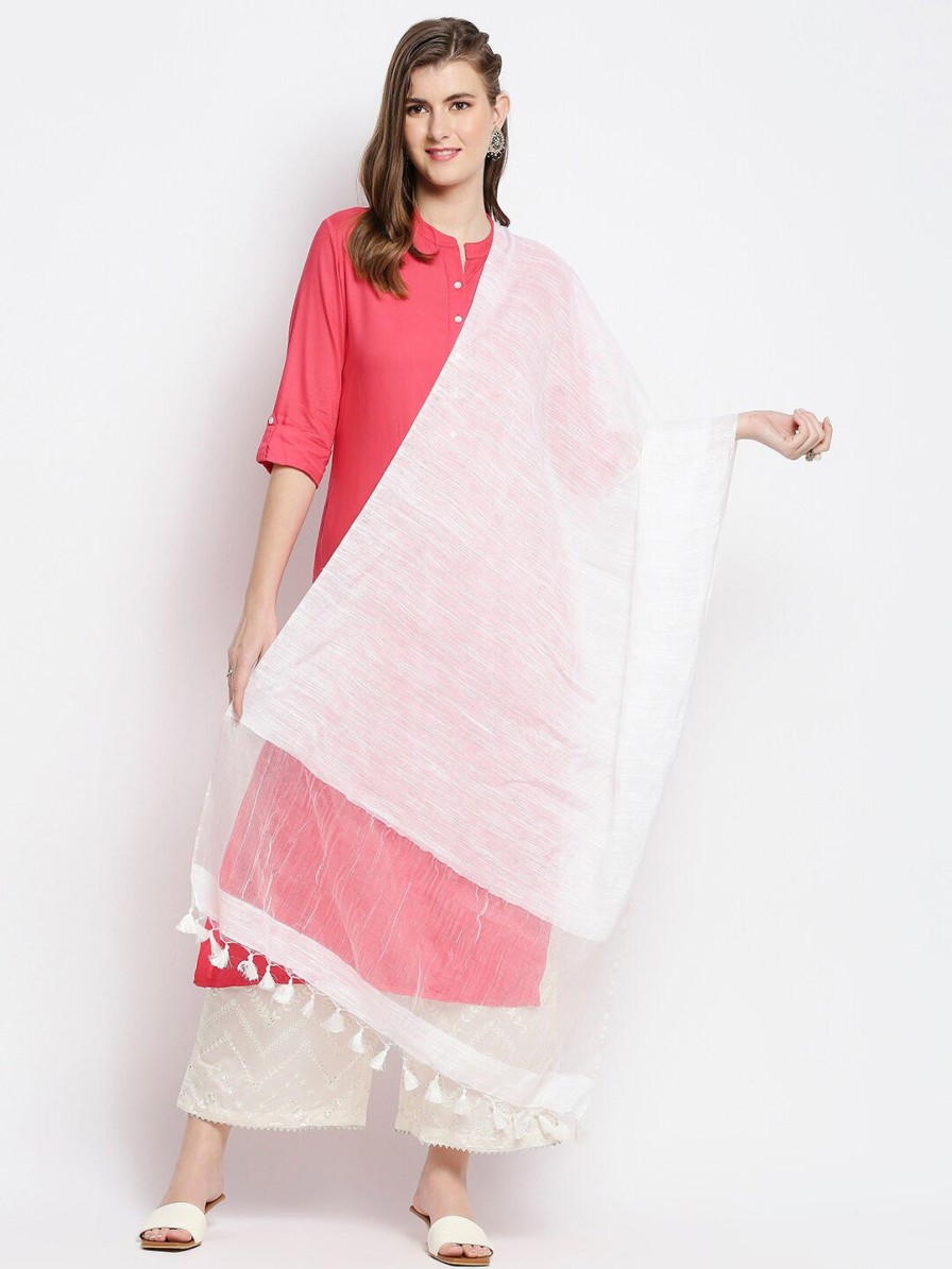 Women Dupatta Bazaar Dupattas & Shawls | Buy Dupatta Bazaar White Woven Design Linen Dupatta - Apparel For Women