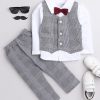 Kids BUMZEE Party Wear | Buy Bumzee Boys Grey & White Pure Cotton Shirt With Trousers With Applique Bow - Apparel For Boys