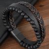 Men VIEN Rings & Wristwear | Buy Vien Men Leather Cuff Bracelet - Accessories For Men