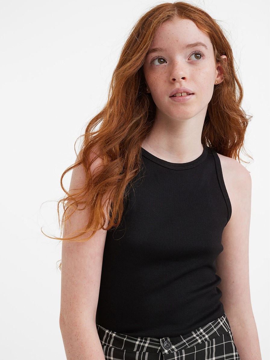 Kids H&M Tops | Buy H&M Girls Black Ribbed Cotton Vest Top - Apparel For Girls