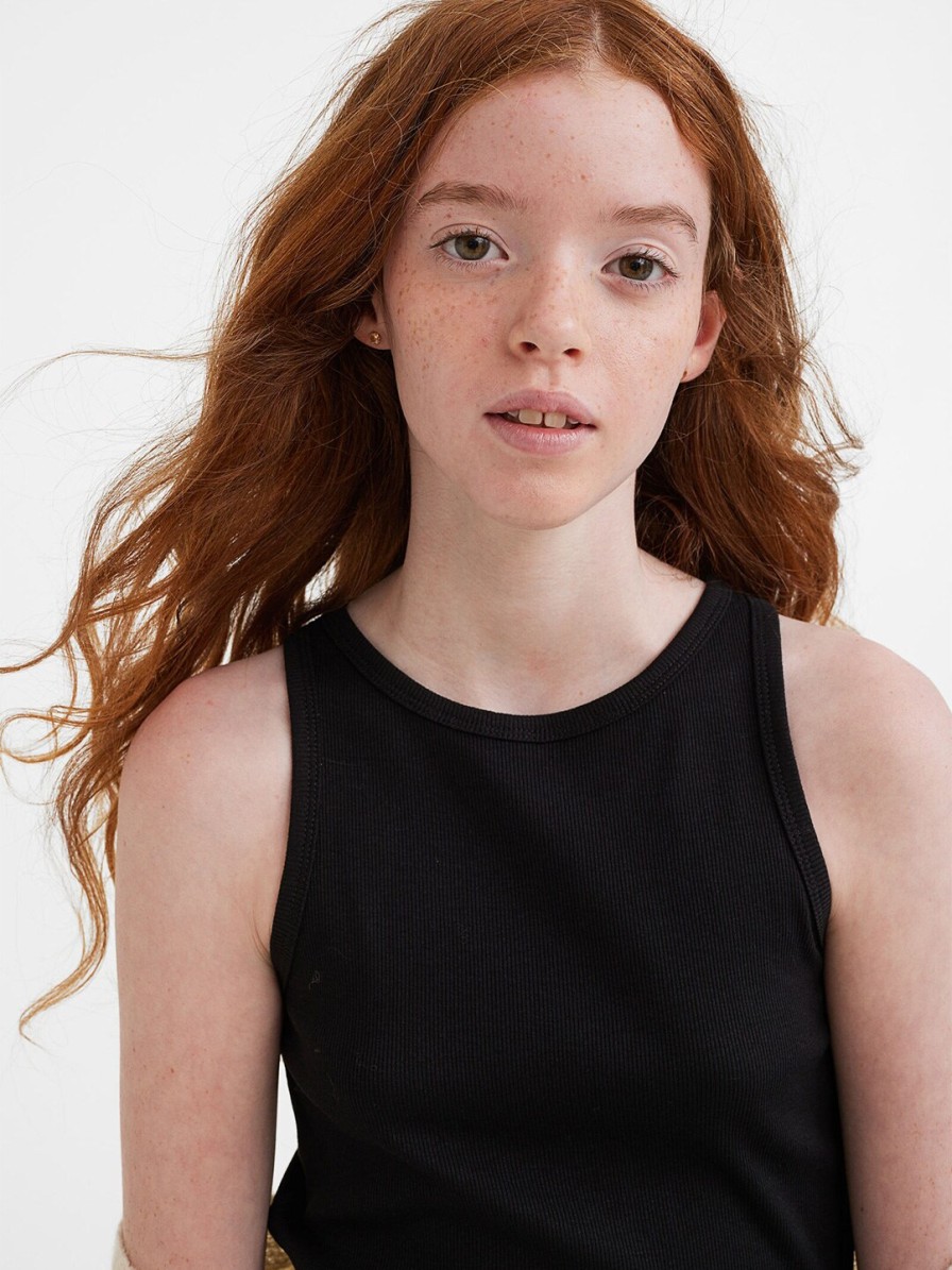 Kids H&M Tops | Buy H&M Girls Black Ribbed Cotton Vest Top - Apparel For Girls