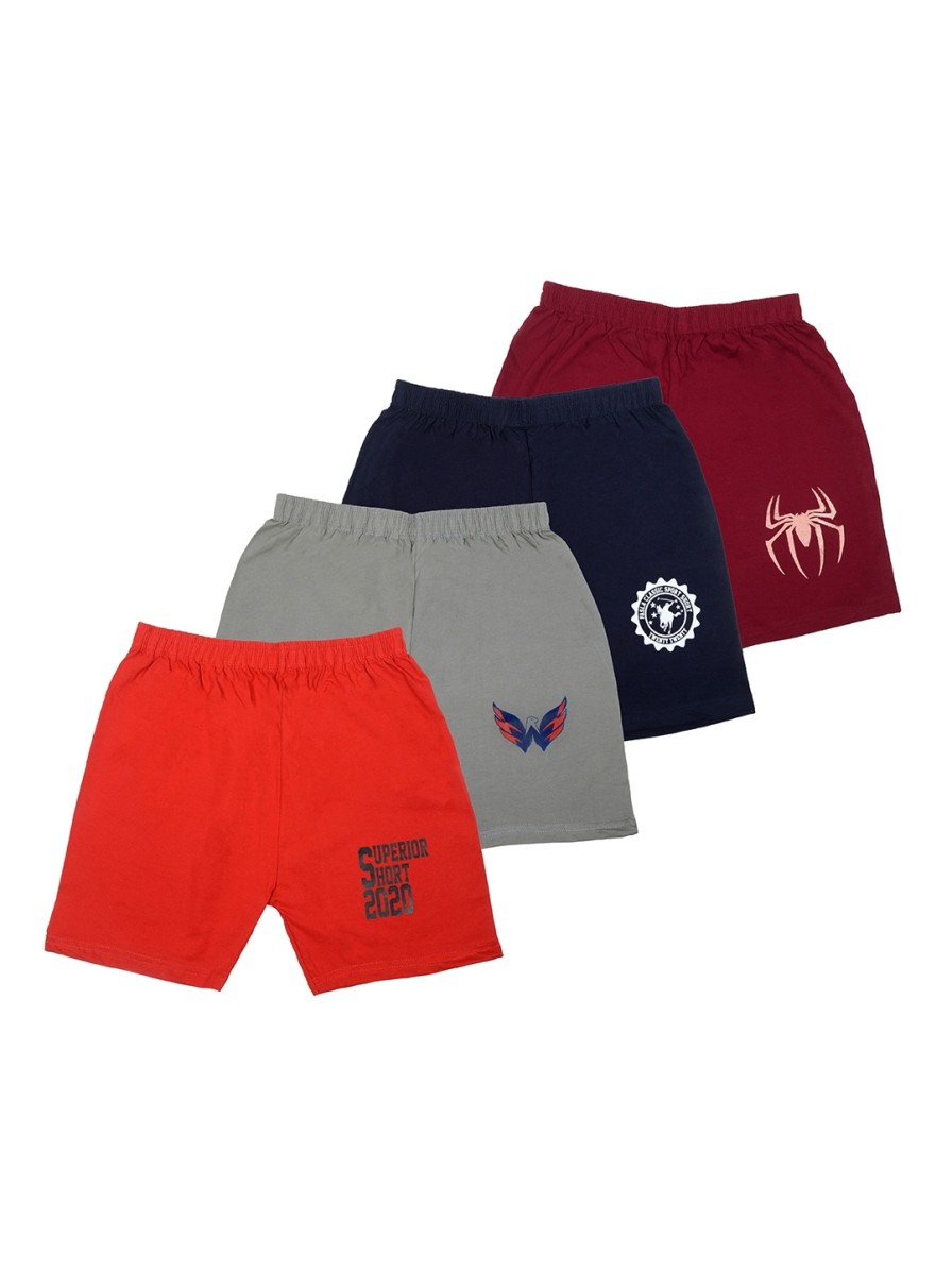 Kids BAESD Shorts | Buy Baesd Boys Pack Of 4 Graphic Printed Pure Cotton Shorts - Apparel For Boys