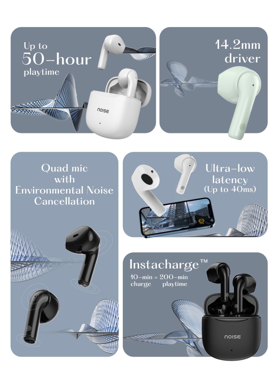 Men NOISE Headphones | Buy Noise Air Buds Mini Truly Wireless Earbuds With 50Hrs Playtime & Quad Mic Enc Pale Blue - Accessories For Unisex