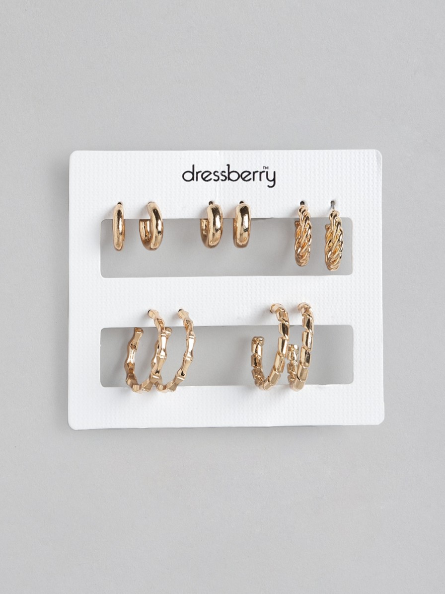 Women DressBerry Earrings | Buy Dressberry Set Of 5 Gold Toned Half Hoop Earrings - Accessories For Women