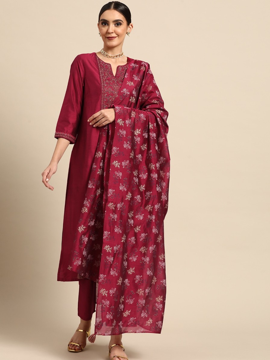 Women Anouk Kurtas & Suits | Buy Anouk Women Red Yoke Design Kurta With Palazzos & With Dupatta - Apparel For Women