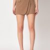 Women Zastraa Shorts & Skirts | Buy Zastraa Coffee Brown Cross Over Mini Scuba Skorts With Flap - Apparel For Women