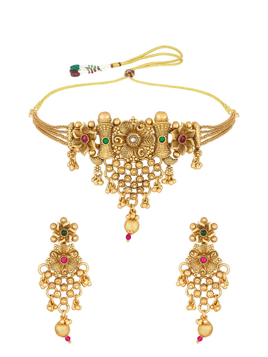 Women aadita Fashion Jewellery | Buy Aadita Gold Plated Pink & Green Pearl Studded Temple Jewellery Set - Accessories For Women