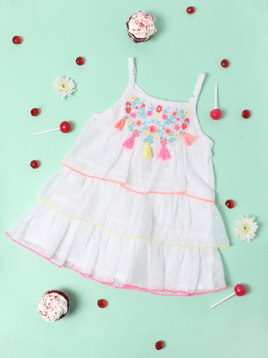 Kids Nauti Nati Dresses | Buy Nauti Nati Girls White Embroidered A Line Dress - Apparel For Girls