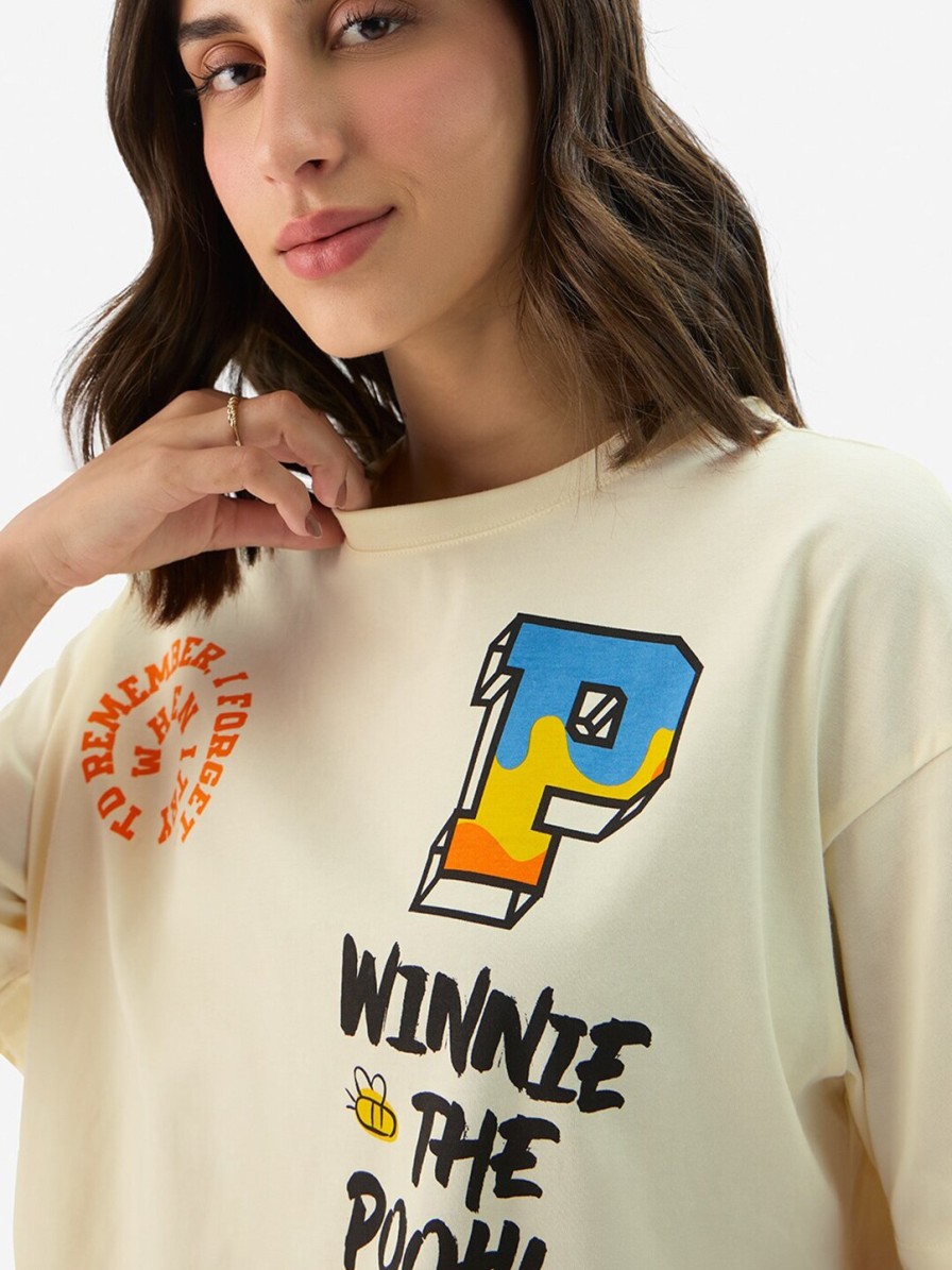 Women The Souled Store Tshirts | Buy The Souled Store Off White Winnie The Pooh Printed Oversized Cotton T Shirt - Apparel For Women