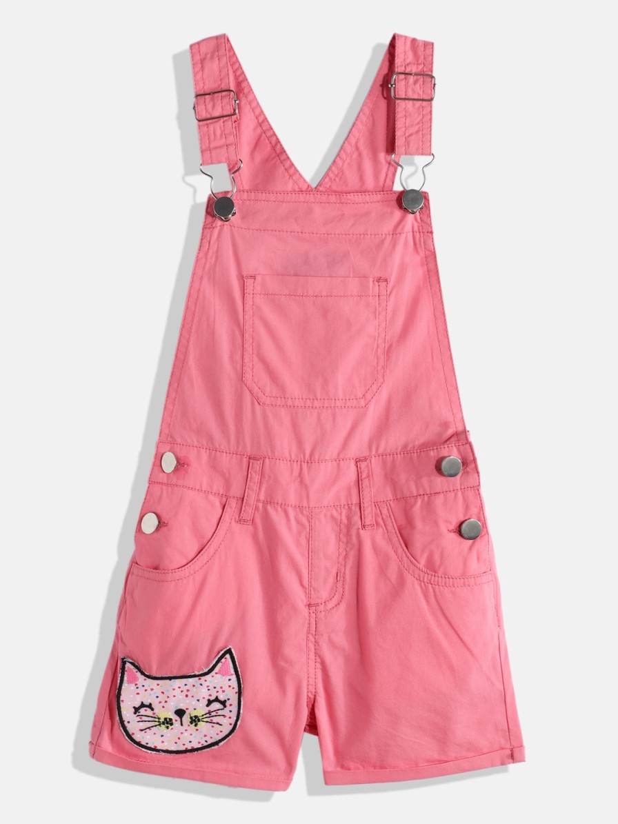 Kids HERE&NOW Dungarees & Jumpsuits | Buy Here&Now Girls Conversational Printed Applique Short Dungarees - Apparel For Girls