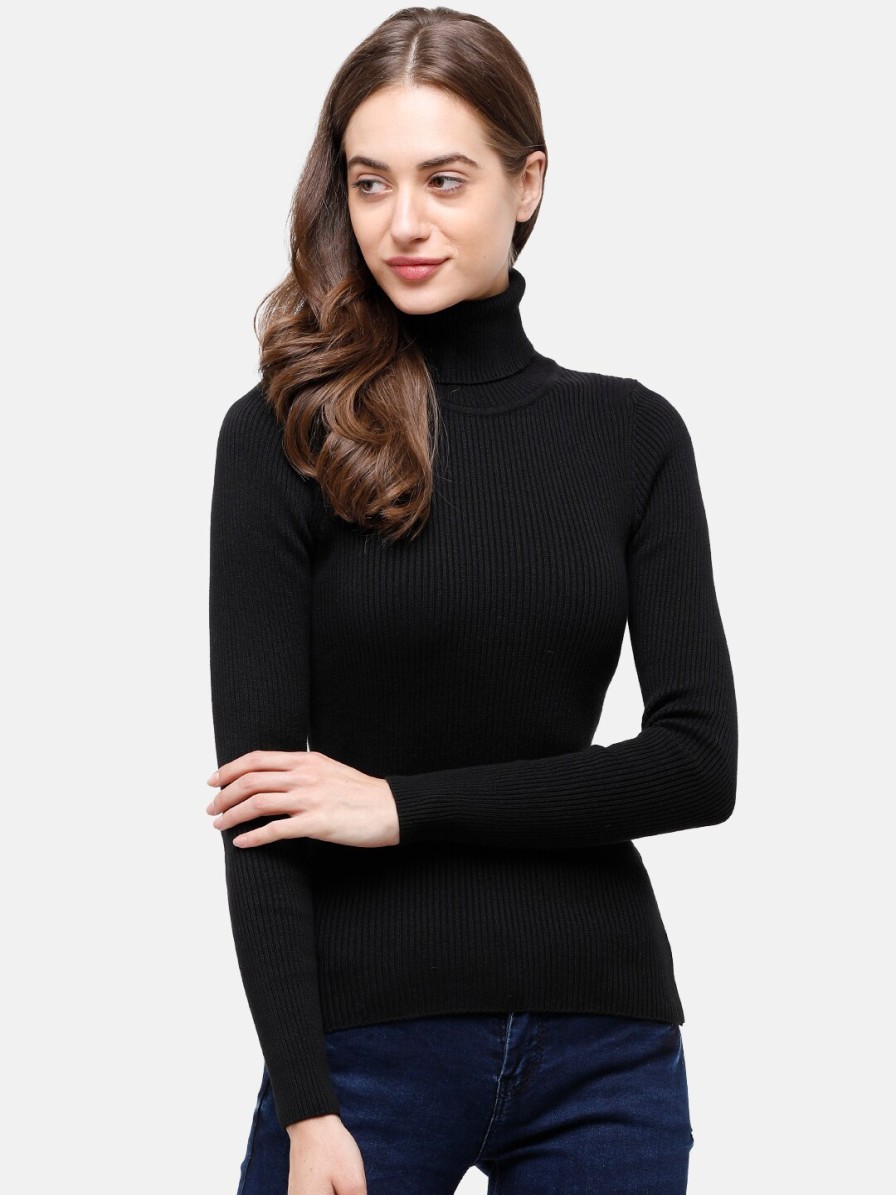 Women 98 Degree North Sweaters & Sweatshirts | Buy 98 Degree North Women Black Ribbed Pure Cotton Long Sleeves Pullover - Apparel For Women