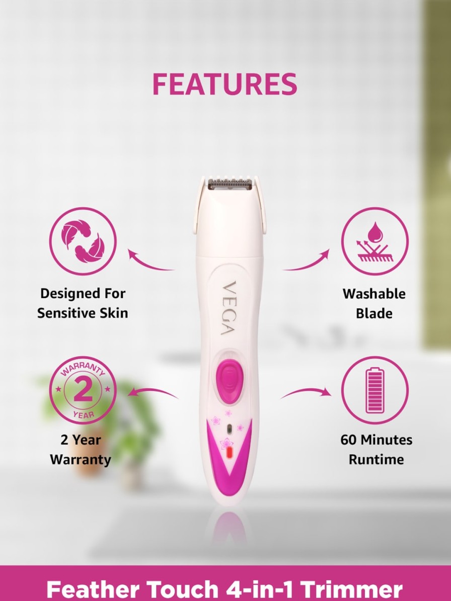 Men VEGA Trimmers | Buy Vega Women Feather Touch 4 In 1 Trimmer For Trimming Eyebrows Face & Bikini Area - Personal Care For Women