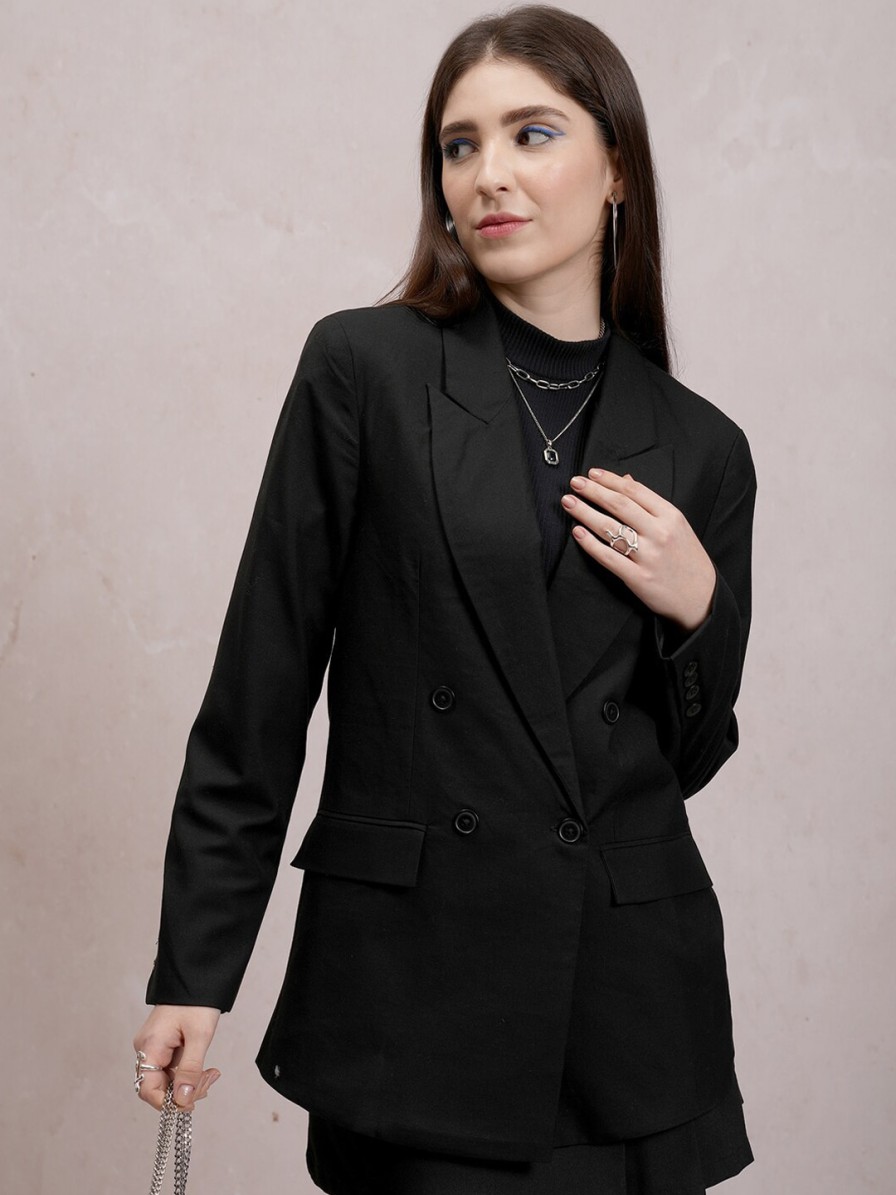 Women Tokyo Talkies Blazers & Waistcoats | Buy Tokyo Talkies Notched Lapel Longline Double Breasted Blazer - Apparel For Women