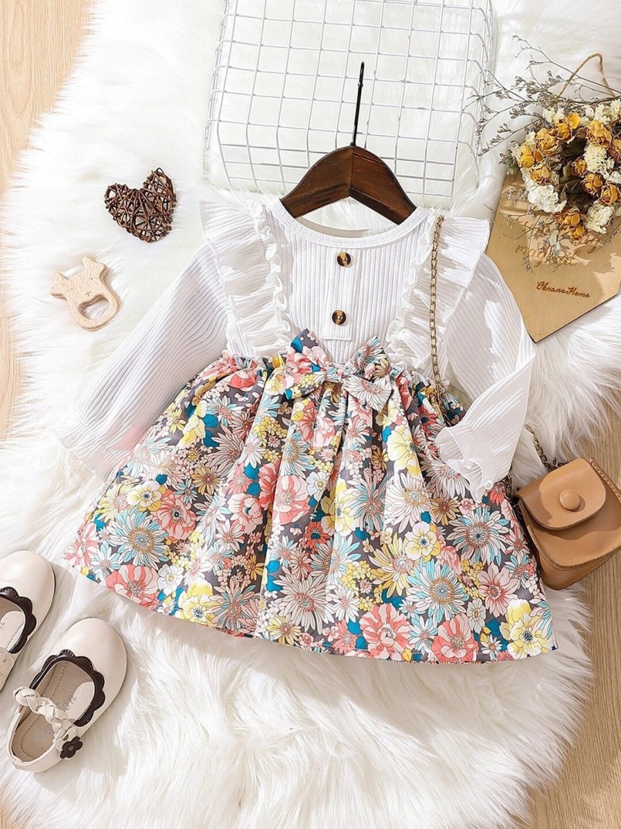 Kids BAESD Dresses | Buy Baesd White & Multicoloured Floral Print A Line Dress - Apparel For Girls