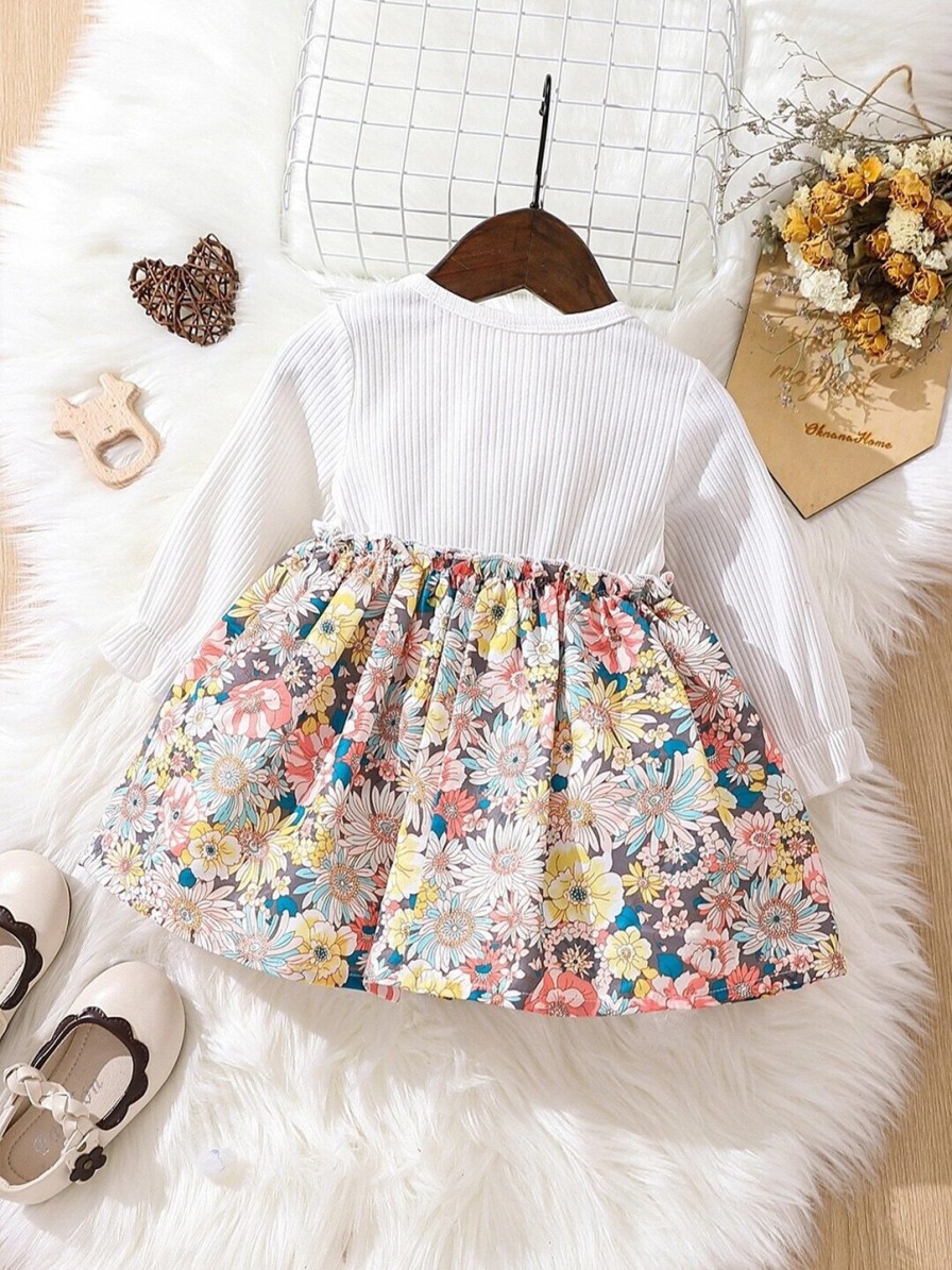 Kids BAESD Dresses | Buy Baesd White & Multicoloured Floral Print A Line Dress - Apparel For Girls