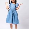 Kids HERE&NOW Dresses | Buy Here&Now Girls Blue Flutter Sleeve Cotton A Line Dress - Apparel For Girls