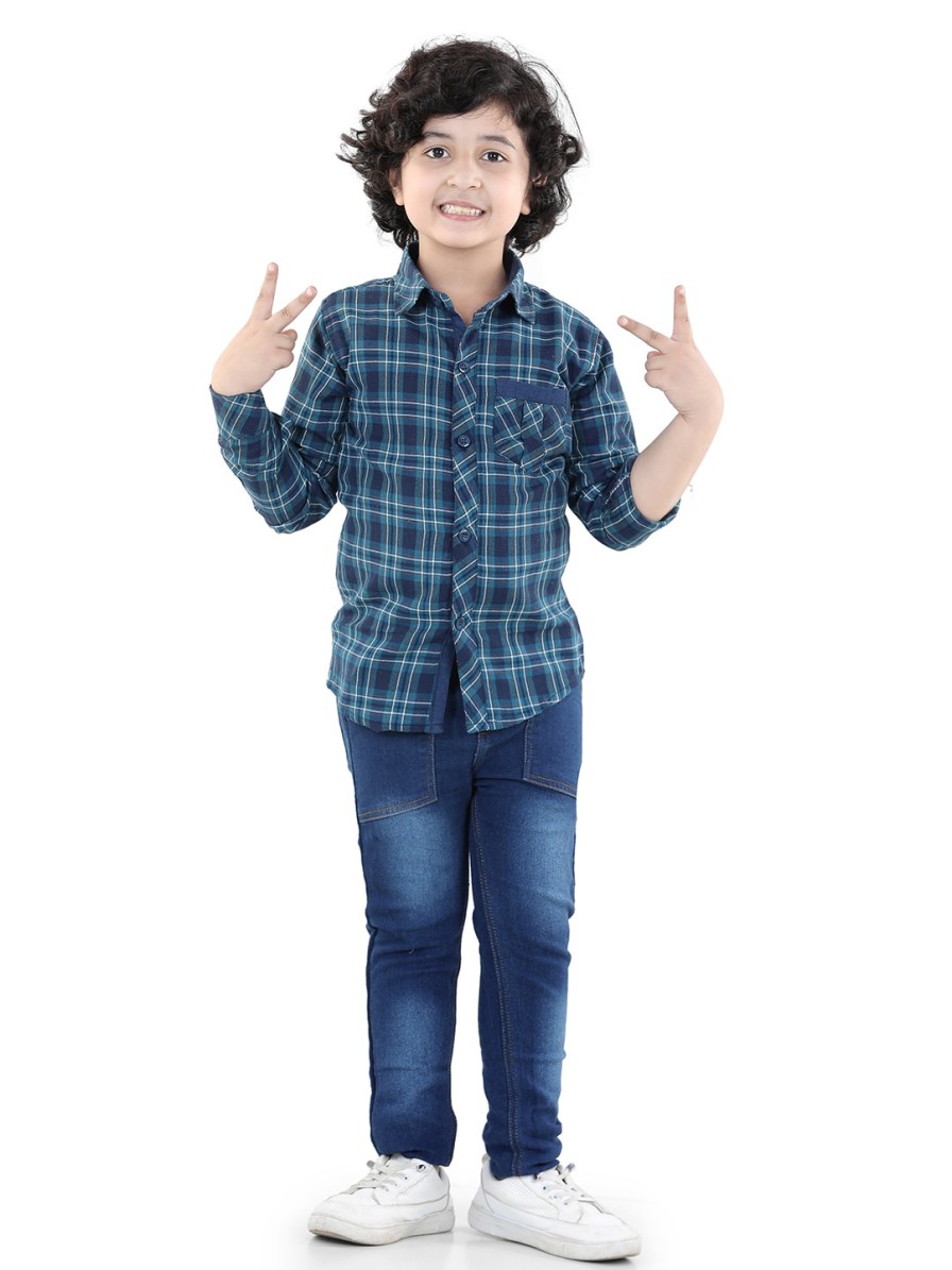 Kids Aj DEZInES Clothing Sets | Buy Aj Dezines Boys Blue Checked Shirt & Jeans - Apparel For Boys