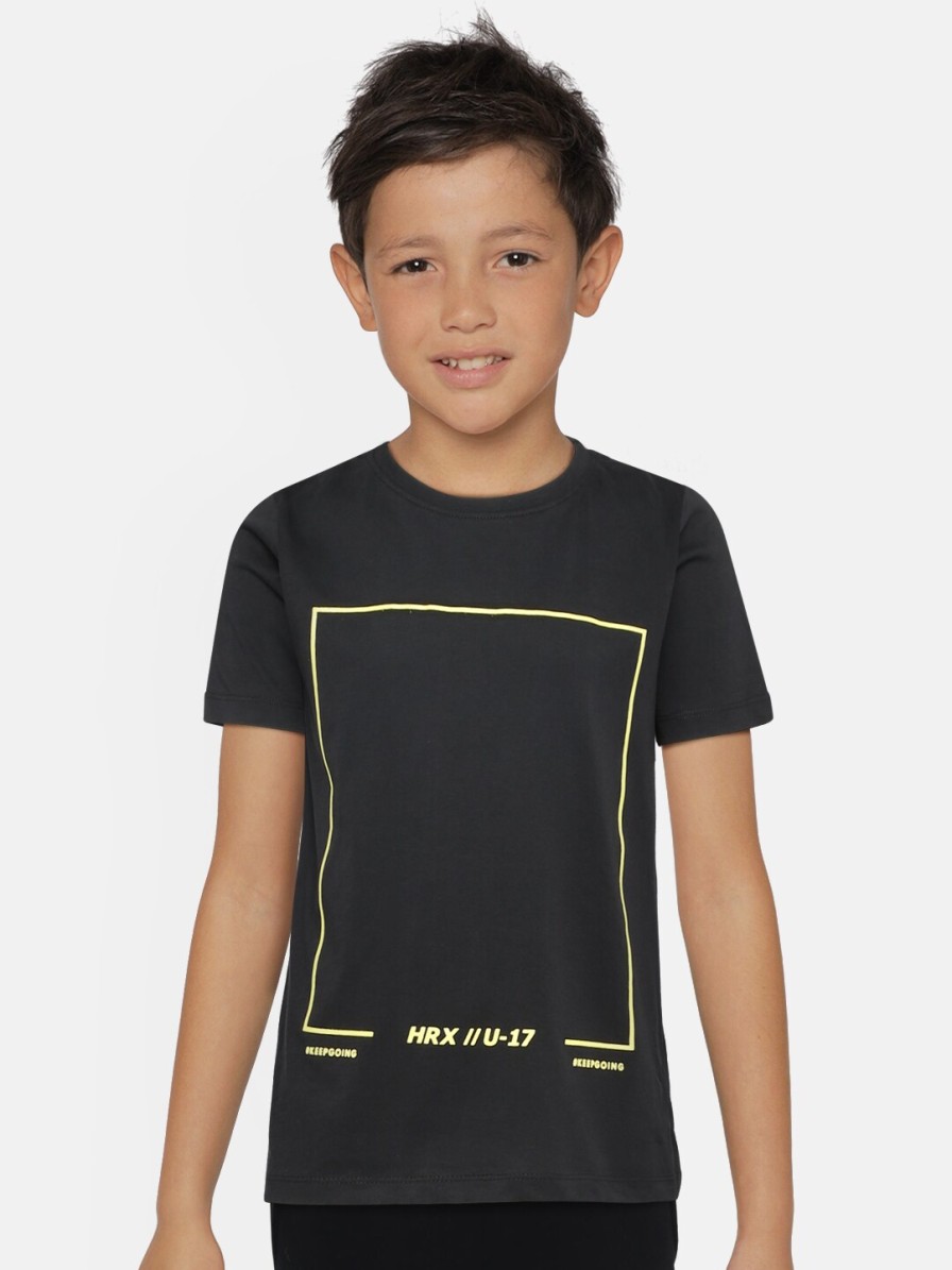 Kids HRX by Hrithik Roshan Hrx | Buy Hrx By Hrithik Roshan Boys Black Printed Bio Wash Lifestyle Tshirts - Apparel For Boys