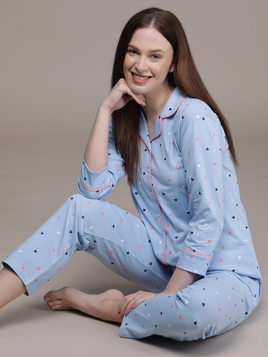 Women beebelle Sleepwear & Loungewear | Buy Beebelle Women Blue & Orange Pure Cotton Printed Night Suit - Apparel For Women