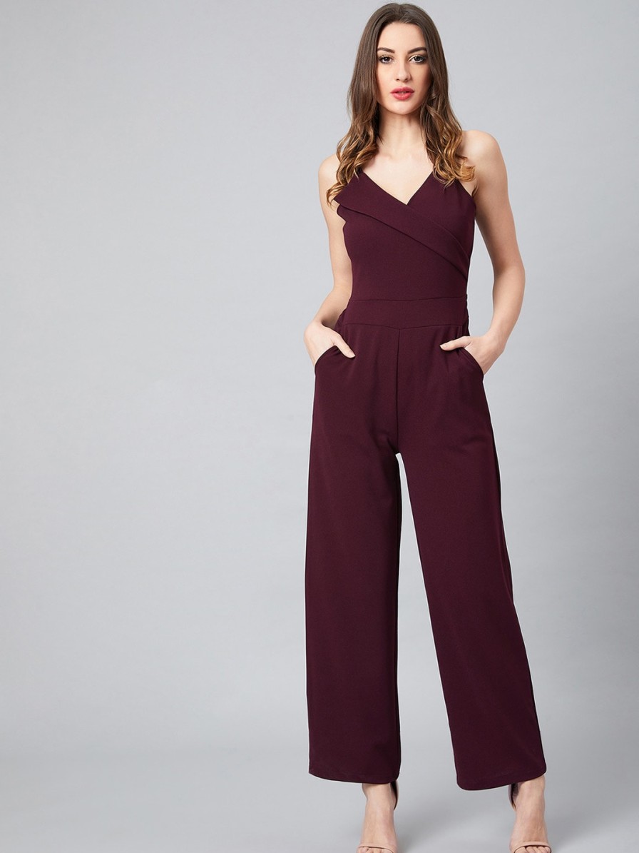 Women Athena Jumpsuits | Buy Athena Women Burgundy Solid Basic Jumpsuit - Apparel For Women