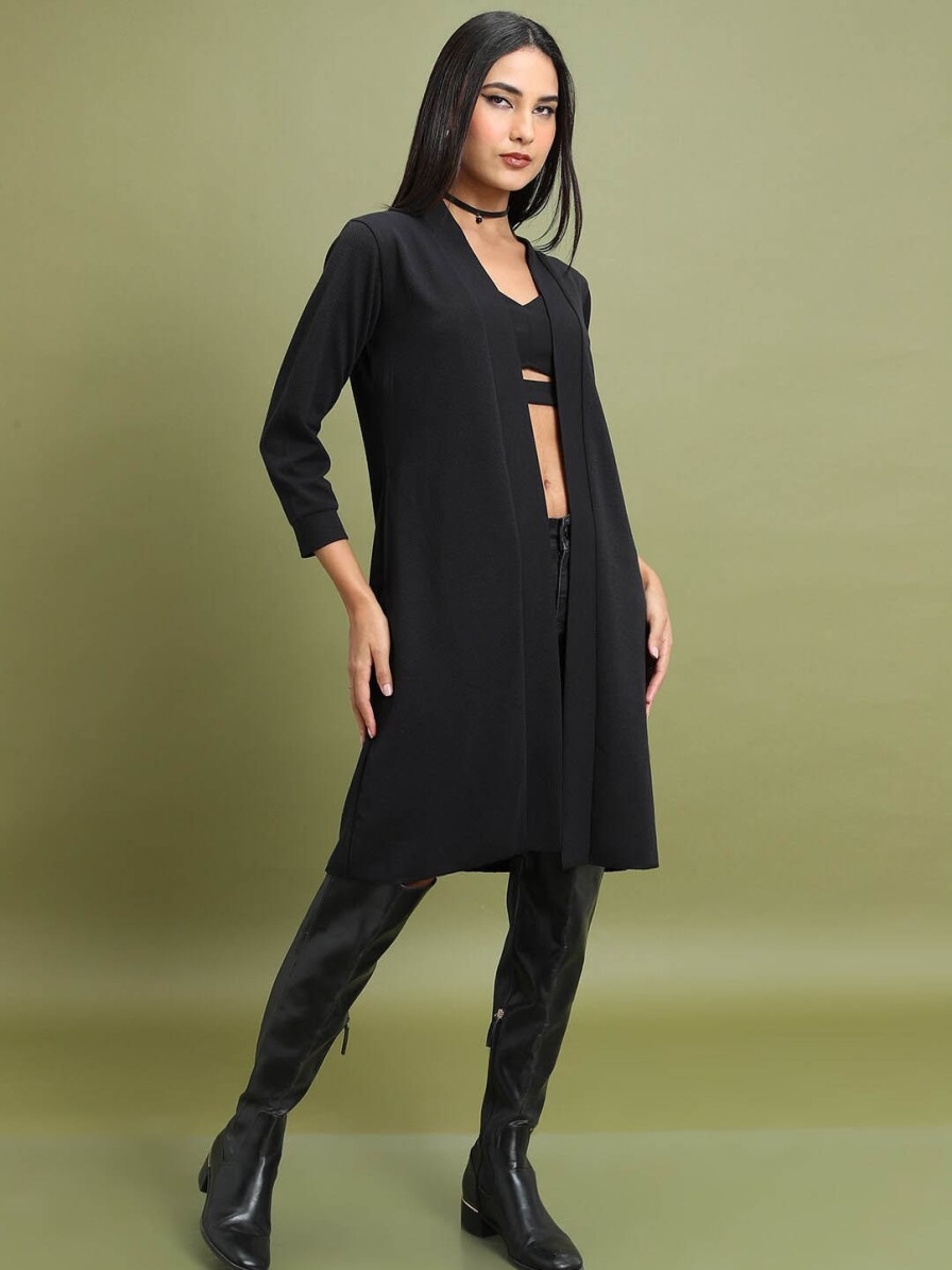 Women Tokyo Talkies Shrugs | Buy Tokyo Talkies Black Longline Open Front Shrug - Apparel For Women