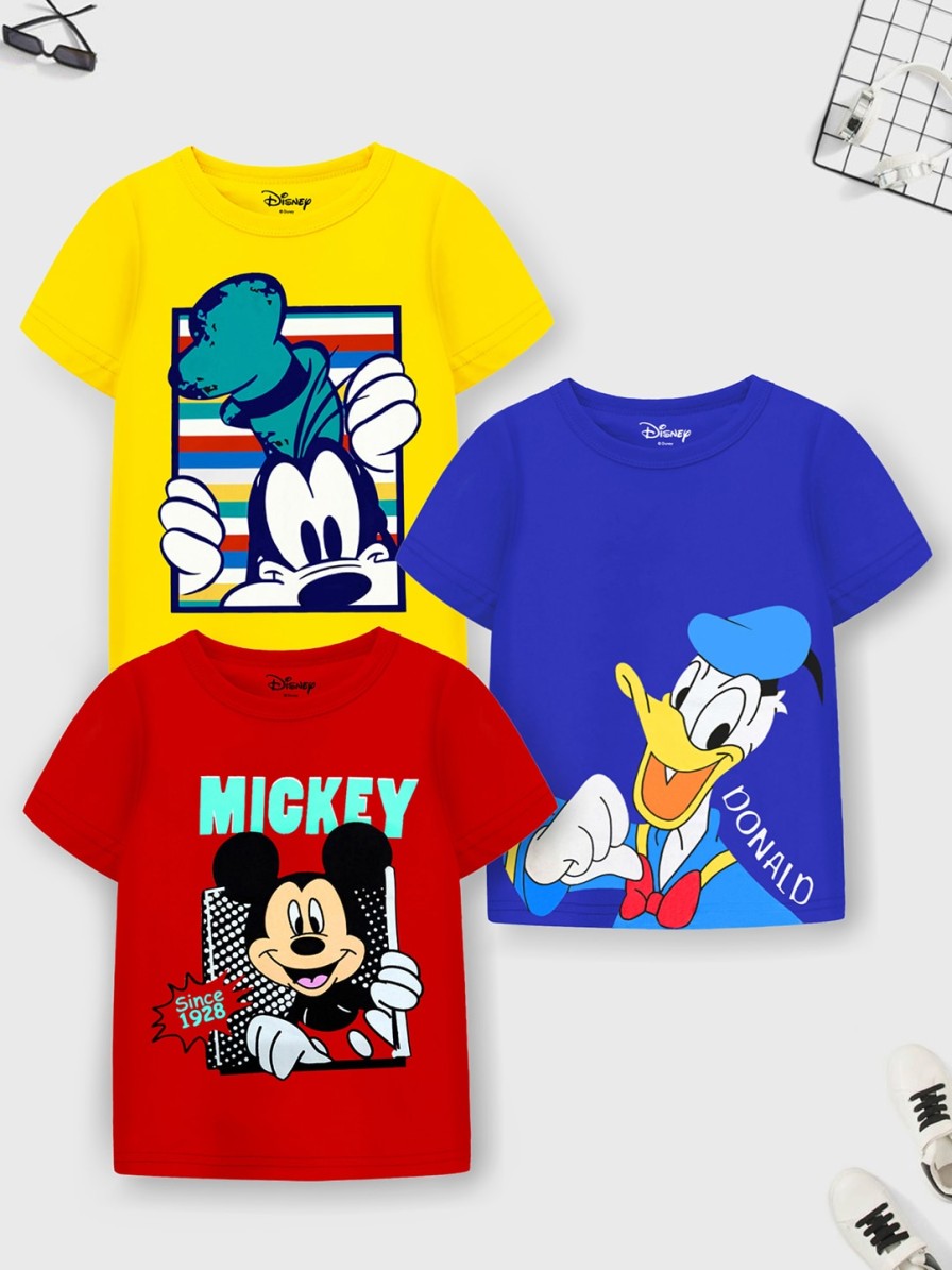 Kids YK Disney Yk | Buy Yk Disney Boys Blue & Red Pack Of 3 Printed Cotton T Shirt - Apparel For Boys