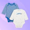 Kids mothercare Bodysuits | Buy Mothercare Infant Boys Blue & White Pack Of 2 Printed & Solid Pure Cotton Bodysuits - Apparel For Boys