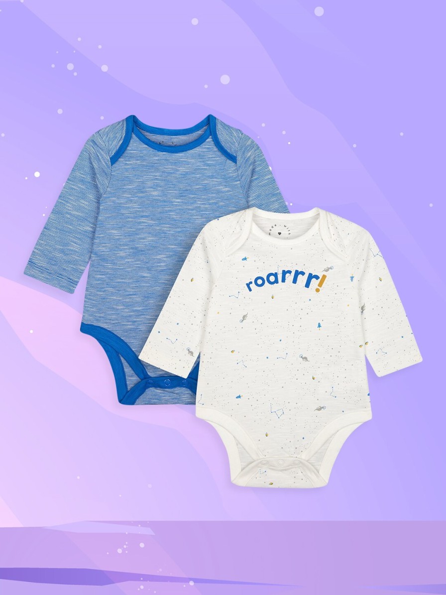 Kids mothercare Bodysuits | Buy Mothercare Infant Boys Blue & White Pack Of 2 Printed & Solid Pure Cotton Bodysuits - Apparel For Boys