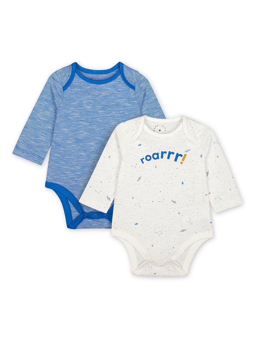 Kids mothercare Bodysuits | Buy Mothercare Infant Boys Blue & White Pack Of 2 Printed & Solid Pure Cotton Bodysuits - Apparel For Boys