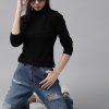 Women Roadster Sweaters & Sweatshirts | Buy Roadster Women Black Solid Turtle Neck Pullover - Apparel For Women