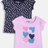 Kids HERE&NOW Tshirts | Buy Here&Now Girls Pack Of 2 Assorted Pure Cotton Printed Puff Sleeves T Shirts - Apparel For Girls