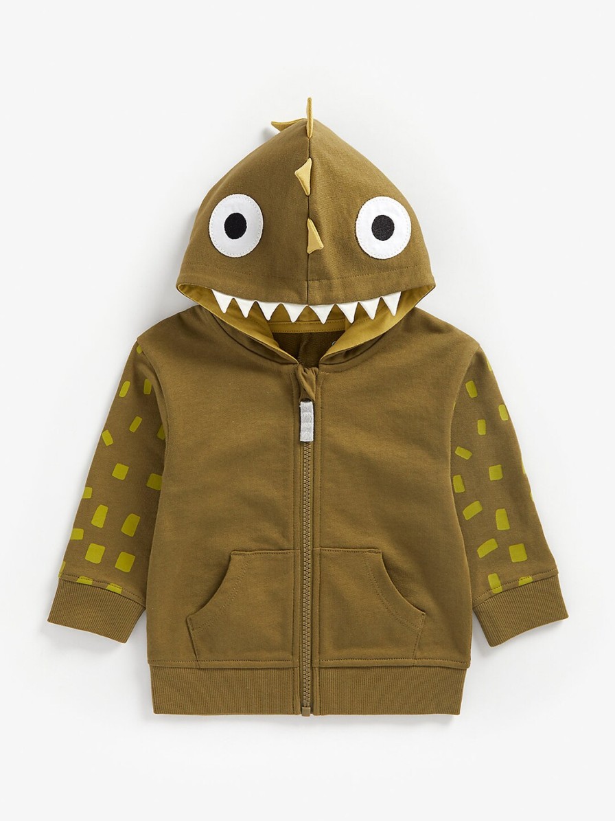 Kids mothercare Mothercare | Buy Mothercare Boys Khaki Brown 3D Dino Spikes Pure Cotton Hooded Sweatshirt - Apparel For Boys