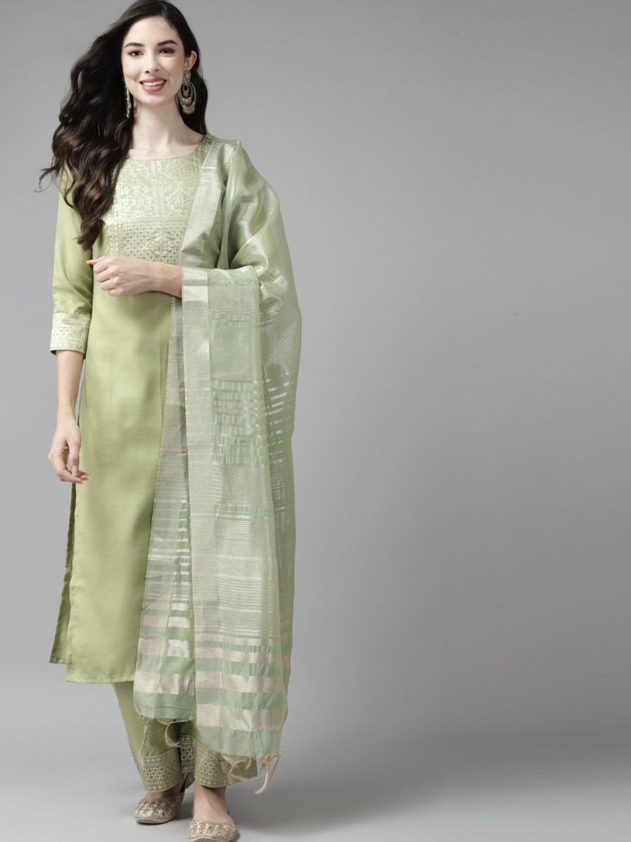 Women Indo Era Kurtas & Suits | Buy Indo Era Women Green Yoke Design Regular Kurta With Palazzos & Dupatta - Apparel For Women