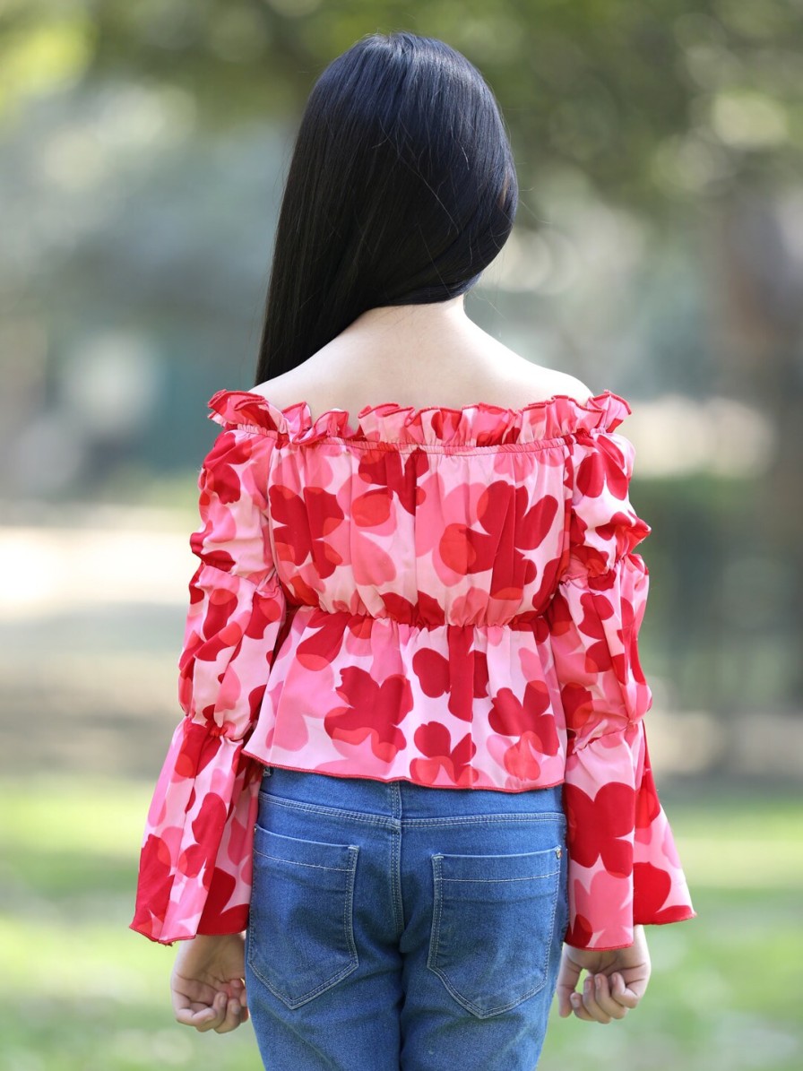 Kids Cutiekins Tops | Buy Cutiekins Girls Floral Printed Off Shoulder Long Sleeves Top - Apparel For Girls