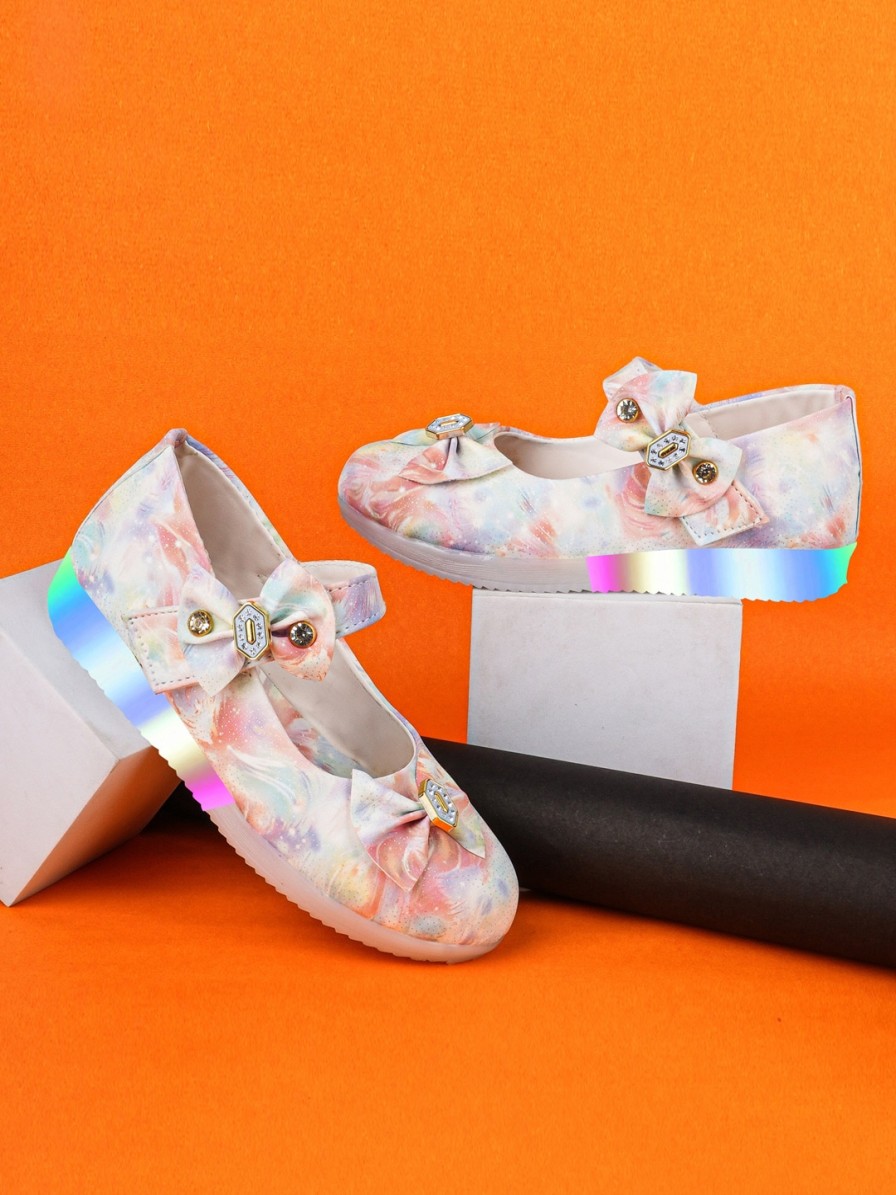 Kids BAESD Flats | Buy Baesd Girls Printed Anti Skid Bow Detailed Led Ballerinas - Footwear For Girls