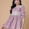 Women God Bless Kurtis, Tunics & Tops | Buy God Bless Floral Printed Puff Sleeves Pure Cotton A Line Kurti - Apparel For Women